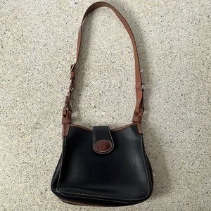 Vintage Dooney & Bourke Black & British Tan Leather Donegal Shoulder Bag